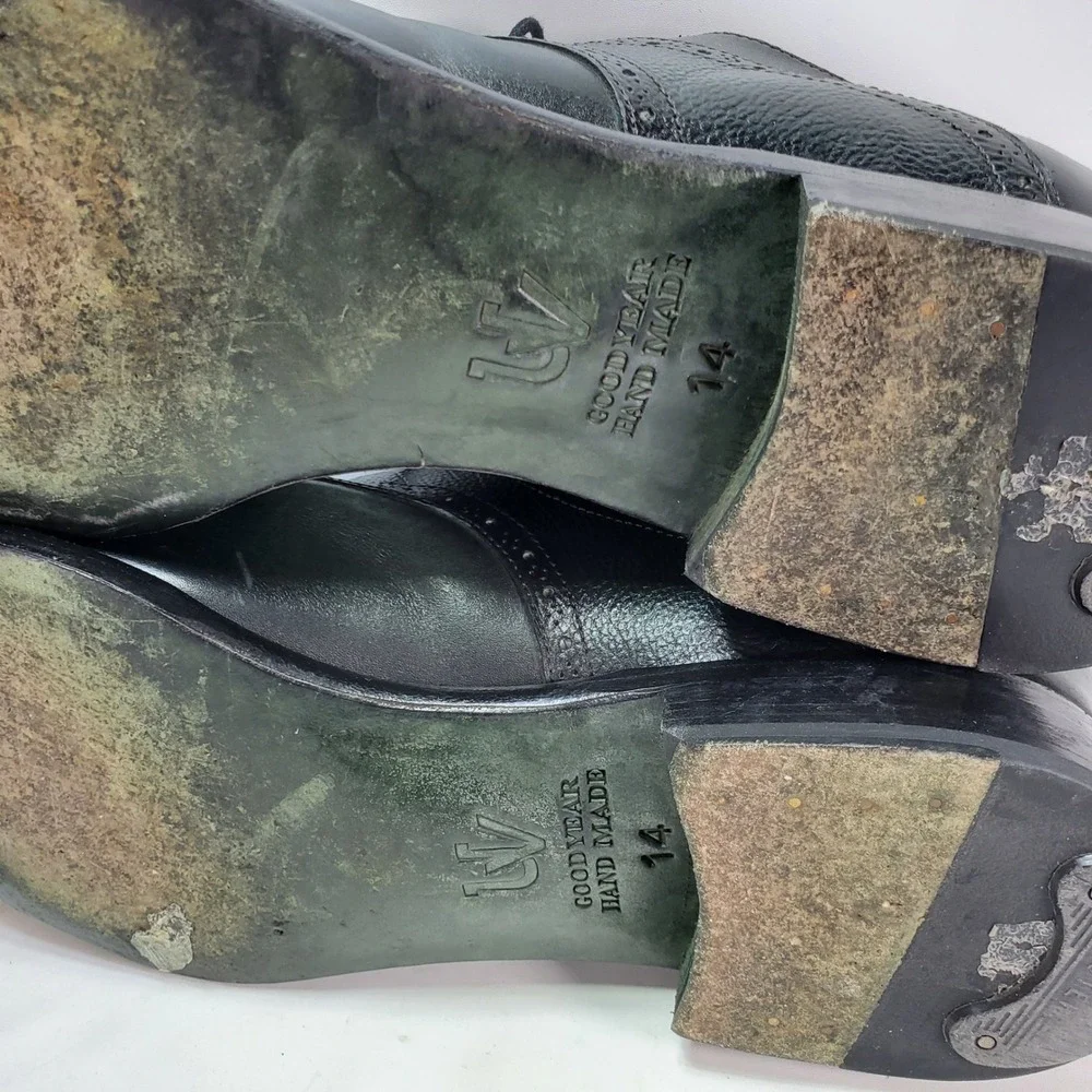 Ugo Vasare Oxford Shoes Mens 14 Green Black Leather Wingtip Brogue Dress Shoes